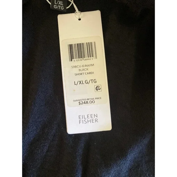 NEW Eileen Fisher Organic Linen Crepe Stretch Short Cardigan Black L/XL - Picture 8 of 12
